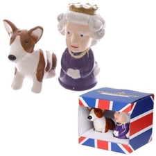 Queen und Corgi Salz & Pfefferstreuer Set Kannen Cruet Neuheit Sammlerstück