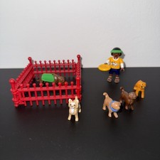 Playmobil Tiere 4 Hunde Welpen, Futternapf Junge mit Frisbee Dackel