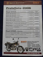 Royal Enfield Bullet 350 500 de Luxe Sixty-5 Electra Seitenwagen Preisliste 2006