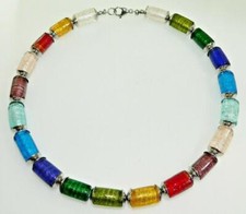 Halskette Glas Lampwork silberfoil  Murano Art mehrfarbig bunt Edelstahl  202s