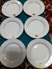 6 Speiseteller Porzellan Goldrand Relief Seltmann Weiden Blattmuster wie neu rar