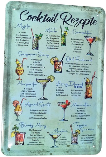 Blechschild 20x30 cocktail - blechschild,