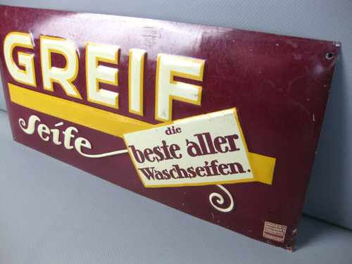 Altes blechschild greif seife - blechschild,