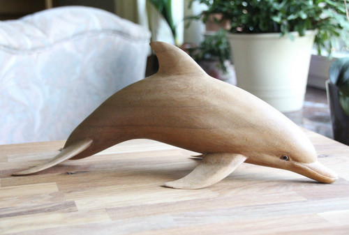 Delfin skulptur holz braun - skulptur,