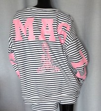 Oversize Sweater Sweat Shirt Namaste Streifen Weiß Blau Rosa Yoga 38,40,42,44Neu