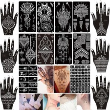 XMASIR 16 Blatt Henna Tattoo Schablonen Kit 79 Stück Glitter Temporäre Tattoos S