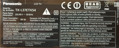 Panasonic l37etx54 - panasonic, tx-l37etx54