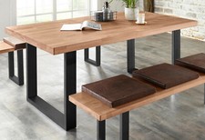 Esstisch Faaborg Kernbuche Massiv 240x100cm Metallfüße U-Gestell Schwarz