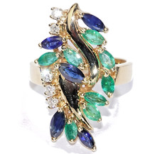 Ring Gold Smaragd 0,48 Saphir 0,72 Diam. 0,10 585/14K Gr.57/18,2mm 8,2g