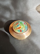 Metall deckeldose Puderdose Mit Perlmutt Einlage Handbemalt Vogelmotiv