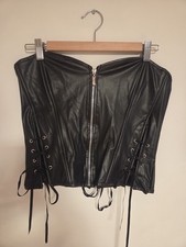 Corsage Korsett Schnürung schwarz Gothic Kunstleder Halloween Größe XL 10