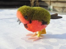 70er Jahre STEIFF Wollminiatur ROTKEHLCHEN Nr. 7111/08 Knopf + Fahne TOP