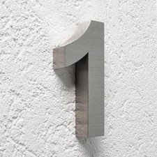 3D Hausnummer 1 Edelstahl in 3D Design Arial V2A