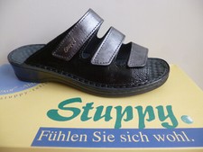 Stuppy Damen Pantolette Pantoletten Sandale Sandaletten Leder silber schwarz