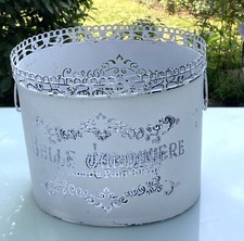 Shabby Übertopf Blumenkübel Blumentopf Jardiniere, Weiß Patina, 26,5 x 20 cm, #1