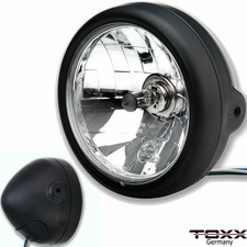 ToXx H4 Motorrad Scheinwerfer schwarz Glas Chopper Cafe Racer Custom 5 3/4 Zoll