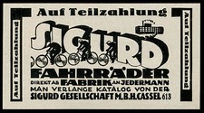 Reklame Werbung 1928 Sigurd Fahrräder Sigurt Gesellschaft Cassel Kassel