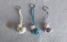 3 Schlüsselanhänger "Schnecke", Holzkugel, Handarbeit, gehäkelt, Baumwolle, DIY