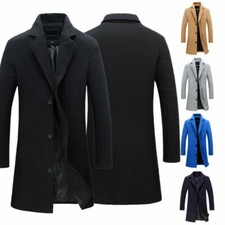 Herren Wollmantel Winter Trenchcoat Mantel Outwearlinie Langarm Knöpfe Jacke
