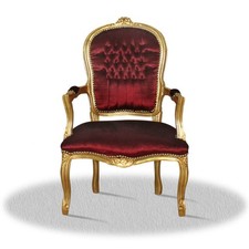 Barock Stuhl Stoff Rot Gold