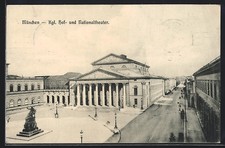 AK München, Hof- und Nationaltheater mit Straße aus der Vogelschau 1912 