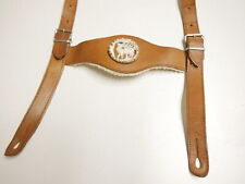 60/70er Vintage Lederhose Hosenträger braun mit Hirsch Emblem L: 90 cm