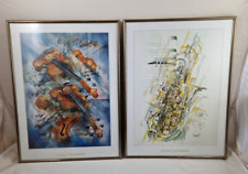 2x Wandbild Thomas Weissenberger Kunstdruck gerahmt (Violine & Saxophone) 90er