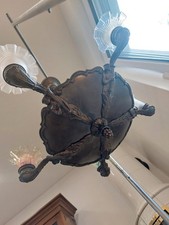 Schöne,alte Messinglampe,Deckenlampe,5armig ,Jugendstil, Lampenschirme aus Glas