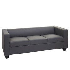 B-Ware 3er Sofa Couch Loungesofa Lille Kunstleder, dunkelgrau