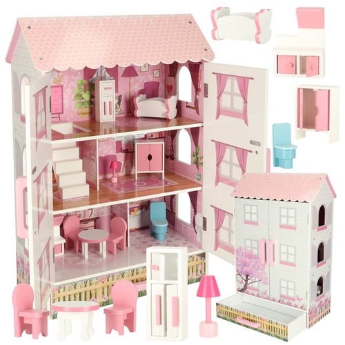 Holz puppenhaus set pink - holz,