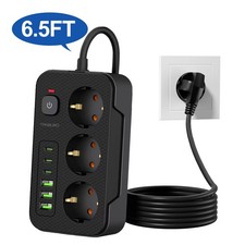 Steckdosenleiste 3-Fach 3 USB Mehrfachsteckdose mit Flachstecker und Schalter