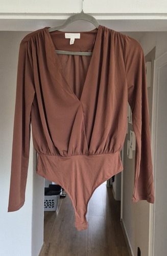 Damen body braun langarm - body,