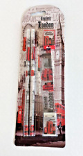 5 Stück BRIEFPAPIER SET 2 STIFTE 1 LINEAL 1 RADIERER LONDON ENGLAND SCHULE BÜRO