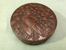 alte Dose kupferfarben Pfau und Drachen - Salbendose Asiatika Sammlerstück
