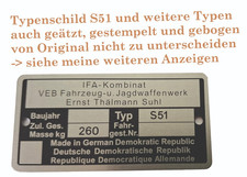 Typenschild Simson S51 in