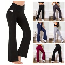 Damen Schlaghosen Loose Leggings Weites Bein Hose Yoga Sport Bootcut Gym Leggins