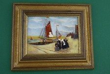 Ölgemälde mit Holzrahmen, "Tjalk am Strand", Unikat, 26 x 22 cm (048)