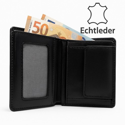 Echt leder portmonaie - portmonaie, schwarz