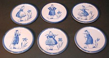 Wächtersbach 6 Untersetzer für Gläser, Keramik, Dm ca. 8,5 cm, Blaumalerei