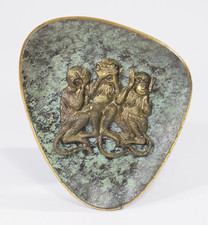 vintage 50er DREI AFFEN WANDBEHANG aus Messing Mid Century Design Figur 50s Kult