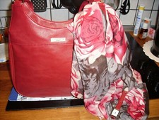 Schultertasche Set Tasche rot + Uhr + Rosenschal neu