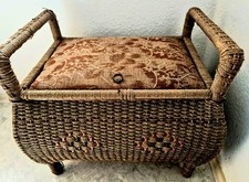 Wäschetruhe, Geflecht 50er Jahre mit Deckel Wäschehocker