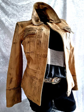 Damen Designer Lederjacke MARSCHALL Braun S 34 36 Nappa Leder Jacket Dirty Jades