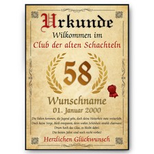 58. Geburtstag Urkunde