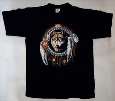 T-Shirt Wolf  Indianer Federn  Damen Herren Traumfänger 100% Baumwolle
