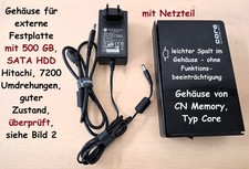 Gehäuse CN Memory für externe Festplatte mit 500 GB SATA HDD Hitachi, geprüft