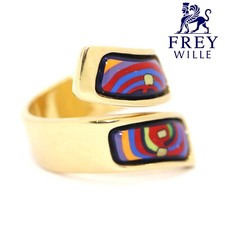Frey Wille Ring Hundertwasser „Spirals of Life“ 750er 18K Gelbgold & Emaille