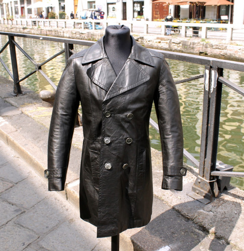 Herren schwarz ledermantel