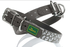 HUNTER Hunde-Halsband Leine reflektierend & pflegeleicht - Sterne Muster in Grau