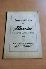 Ersatzteilliste HASSIA Schubrad Drillmaschine Typ S Sämaschine 1950